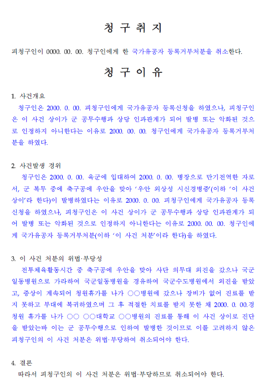 청구취지 및 청구이유 작성례